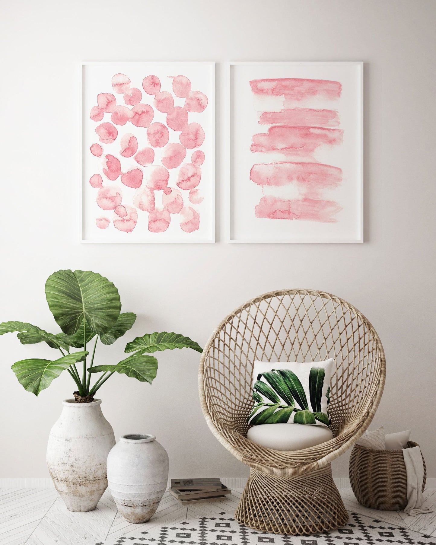 Set of 2 Blush Pink Abstract Painting